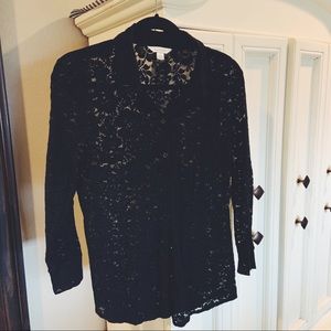 Black button down lace blouse